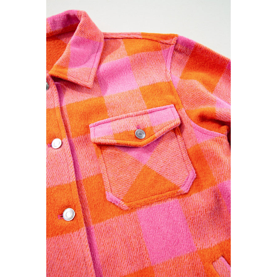 Plaid Collared Neck Button Up Jacket Apparel and Accessories