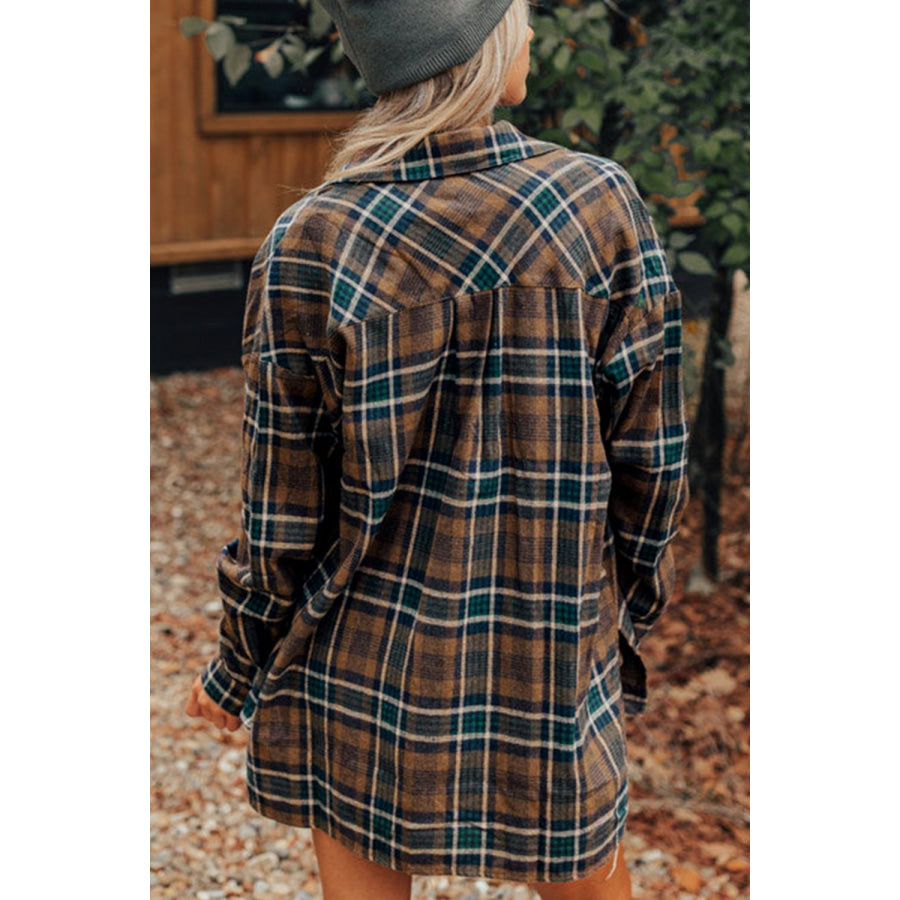 Plaid Collared Neck Button Up Jacket Apparel and Accessories