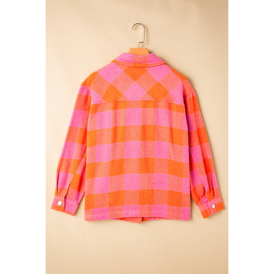 Plaid Collared Neck Button Up Jacket Apparel and Accessories