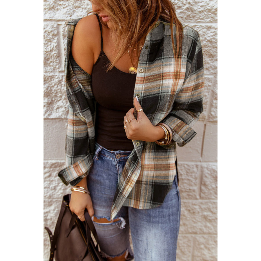 Plaid Collared Neck Button Up Long Sleeve Shirt Apparel and Accessories