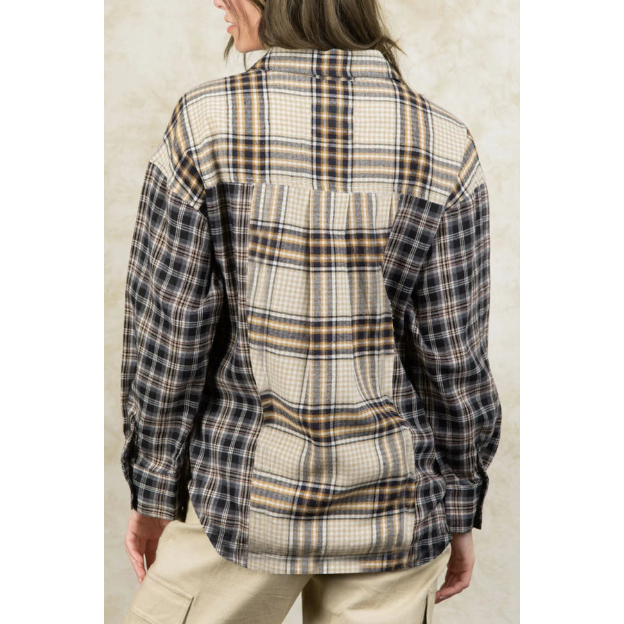 Plaid Collared Neck Button Up Long Sleeve Shirt Apparel and Accessories