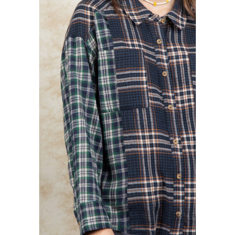 Plaid Collared Neck Button Up Long Sleeve Shirt Apparel and Accessories