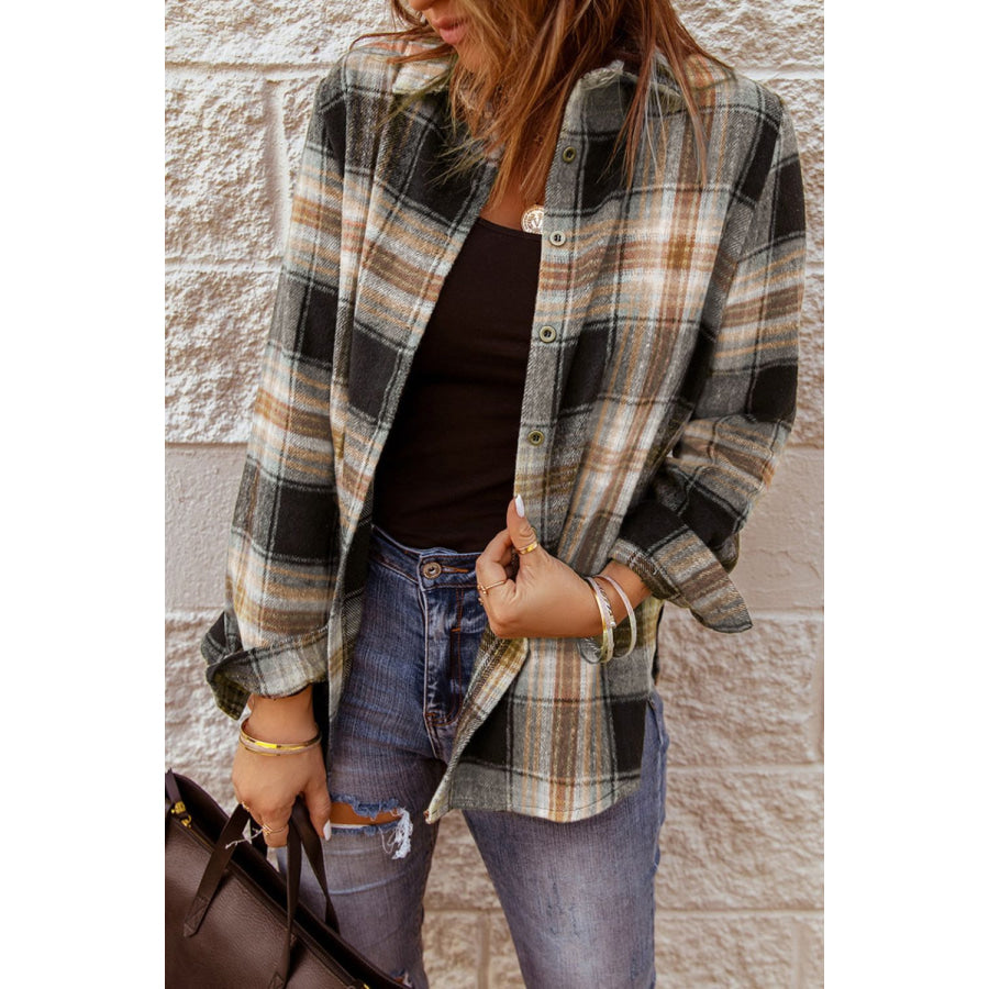 Plaid Collared Neck Button Up Long Sleeve Shirt Apparel and Accessories