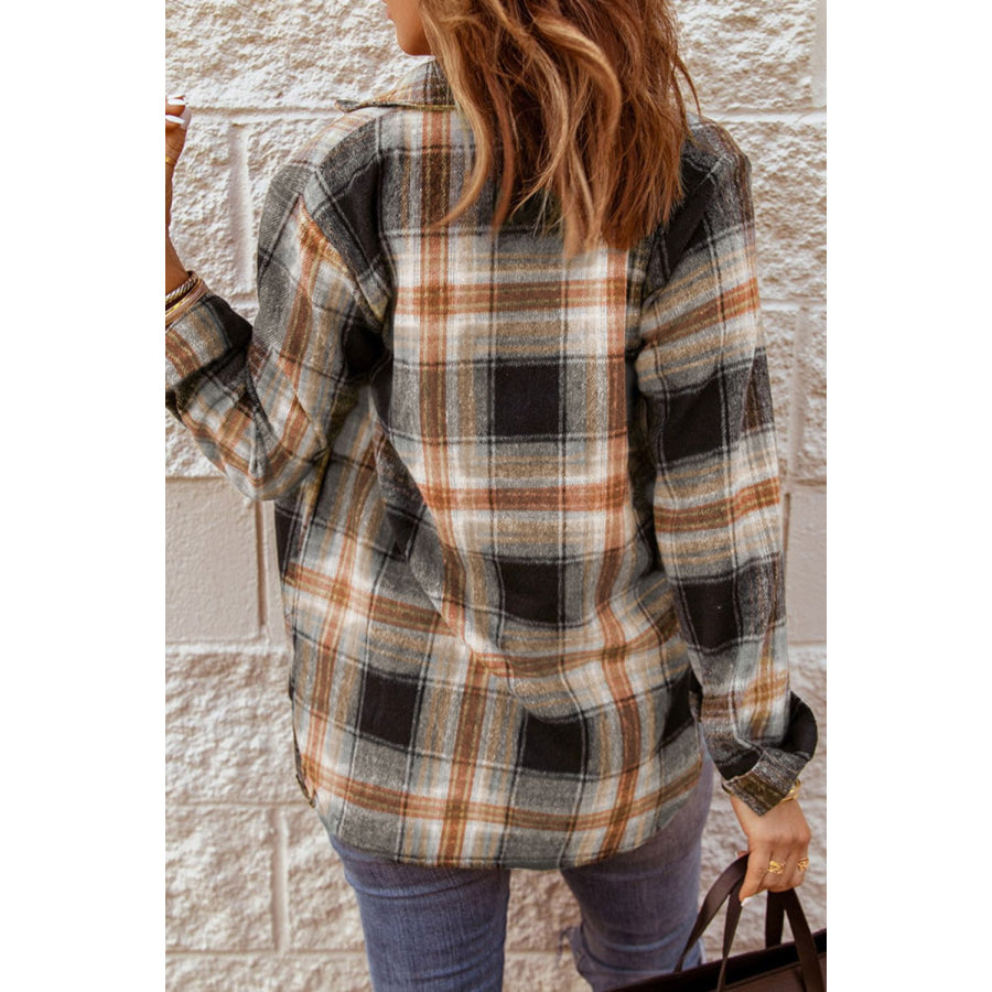 Plaid Collared Neck Button Up Long Sleeve Shirt Apparel and Accessories