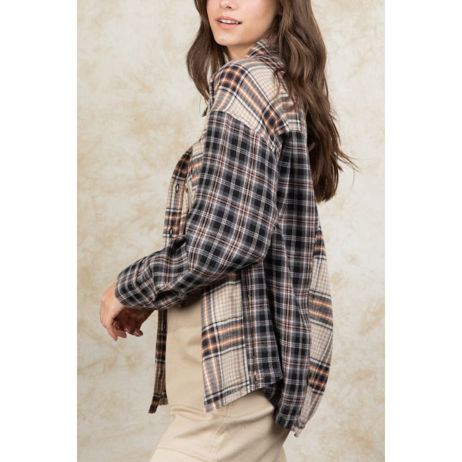 Plaid Collared Neck Button Up Long Sleeve Shirt Apparel and Accessories