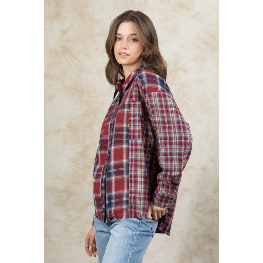 Plaid Collared Neck Button Up Long Sleeve Shirt Apparel and Accessories