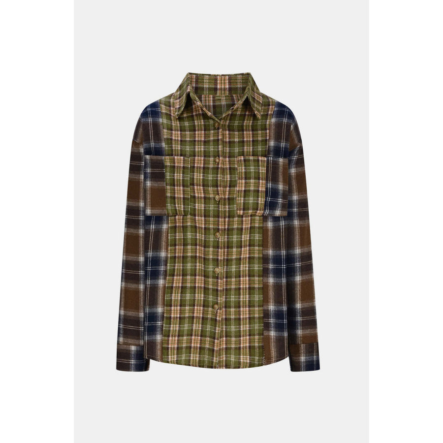 Plaid Collared Neck Button Up Long Sleeve Shirt Apparel and Accessories