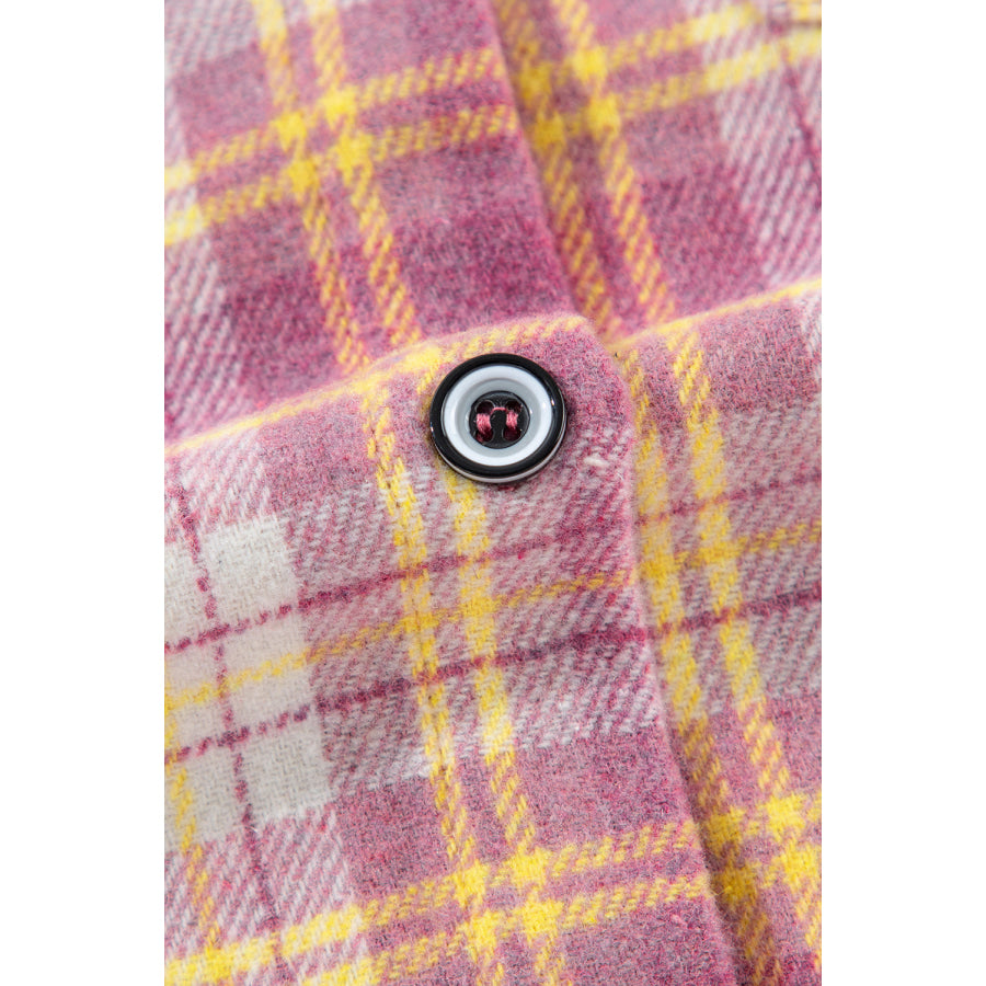 Plaid Collared Neck Button Up Shacket Apparel and Accessories