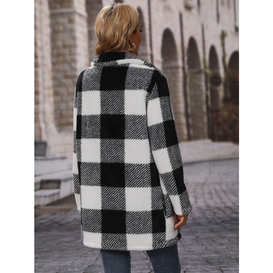 Plaid Collared Neck Coat with Pockets