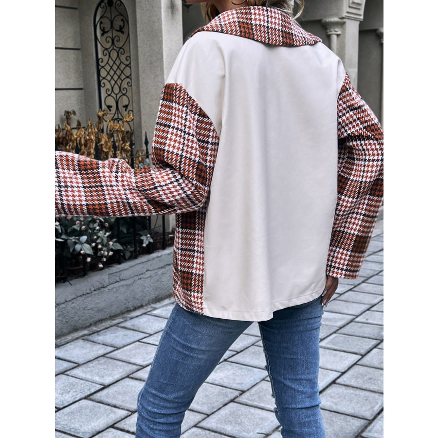 Plaid Collared Neck Drop Shoulder Jacket