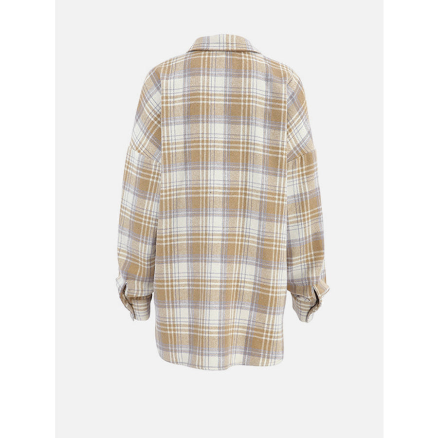 Plaid Collared Neck Dropped Shoulder Shirt Apparel and Accessories