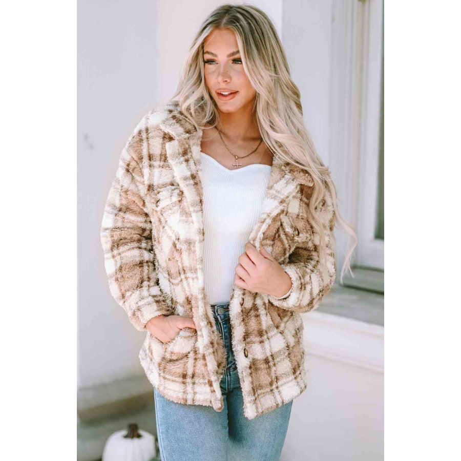 Plaid Collared Neck Jacket