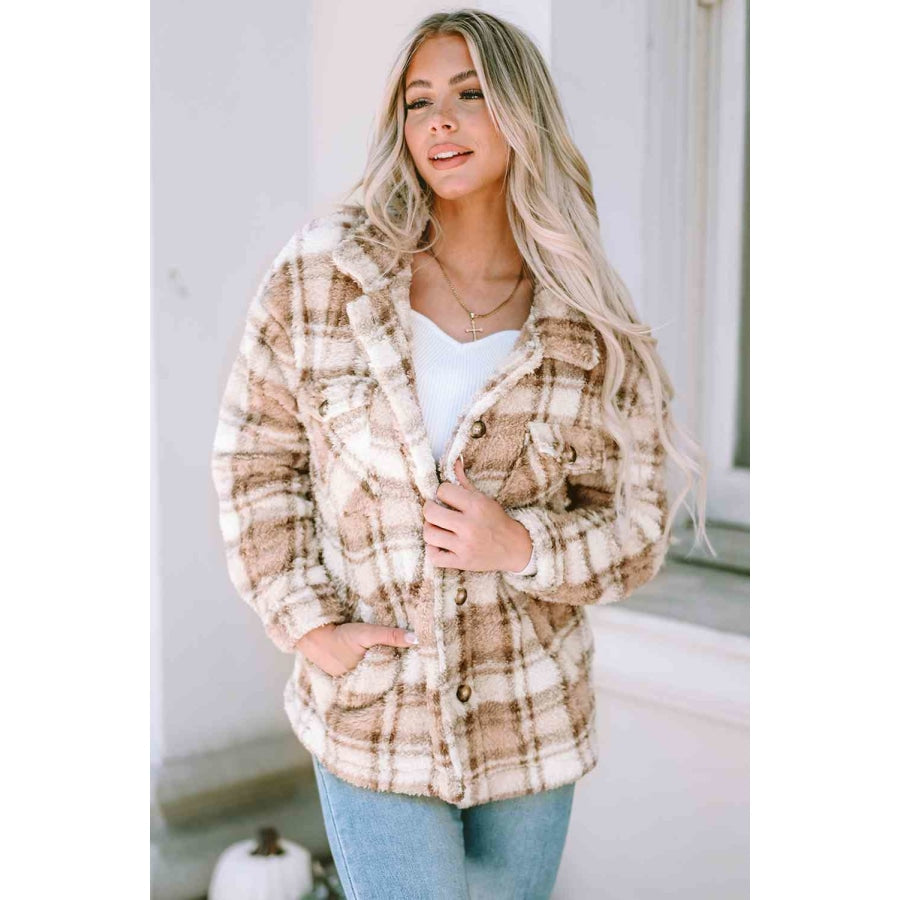 Plaid Collared Neck Jacket