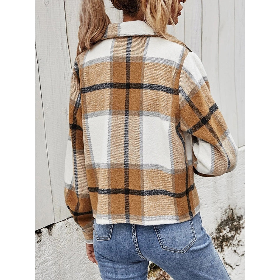 Plaid Collared Neck Jacket with Breast Pockets