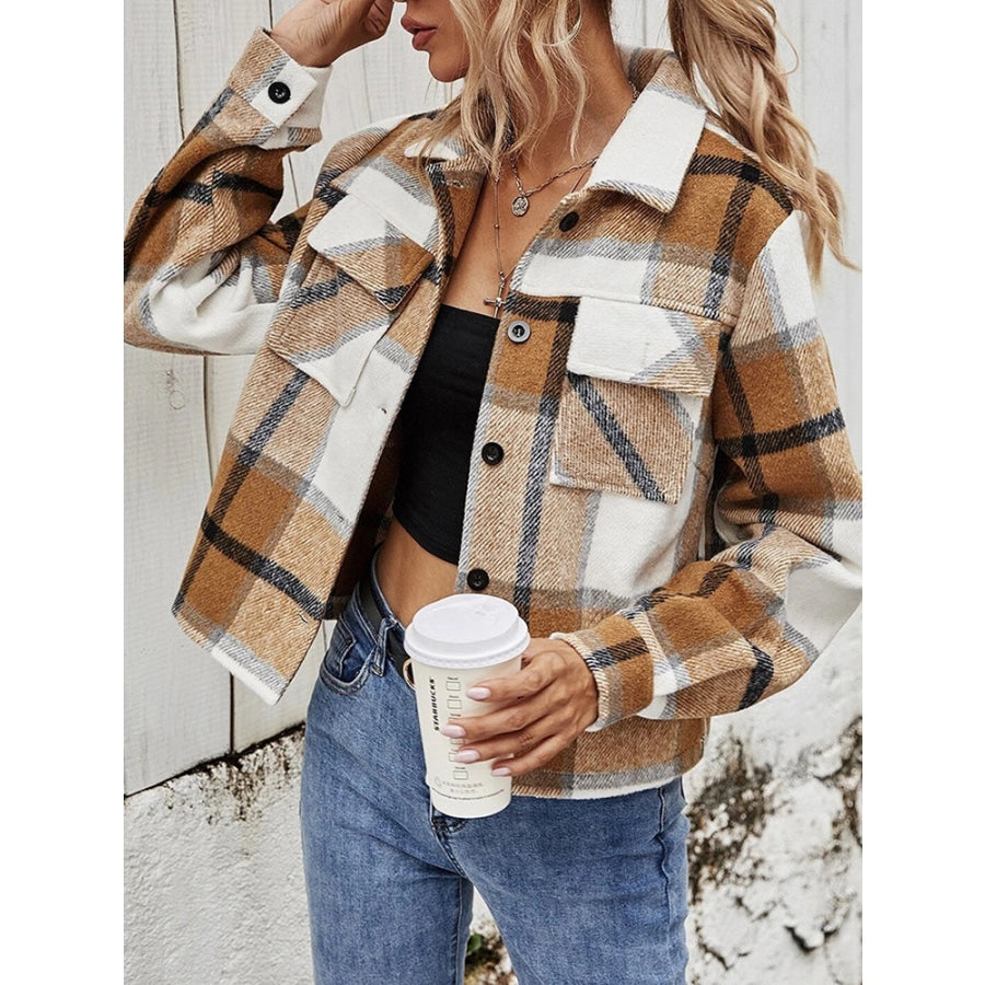 Plaid Collared Neck Jacket with Breast Pockets