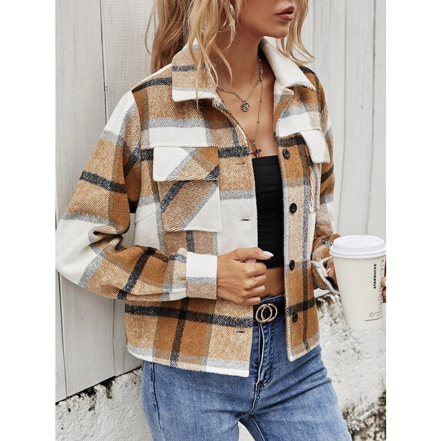 Plaid Collared Neck Jacket with Breast Pockets