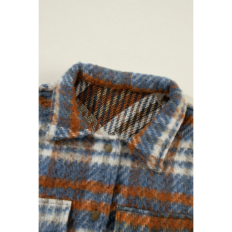 Plaid Collared Neck Jacket with Chest Pockets Apparel and Accessories