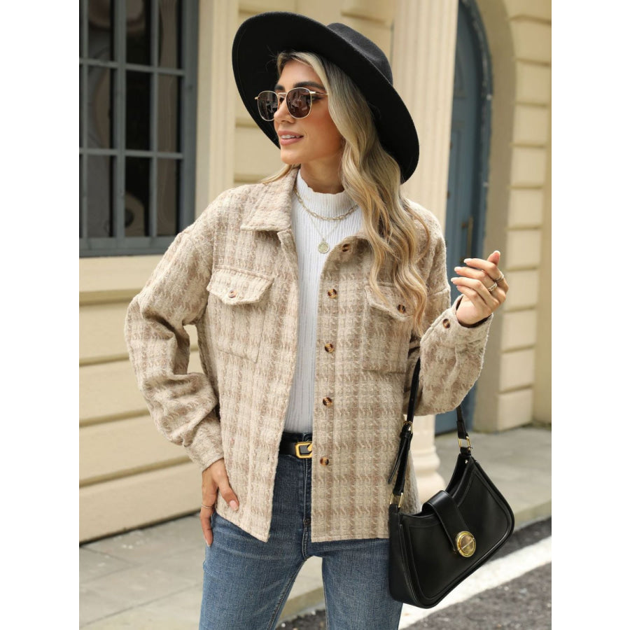 Plaid Collared Neck Long Sleeve Jacket Apparel and Accessories