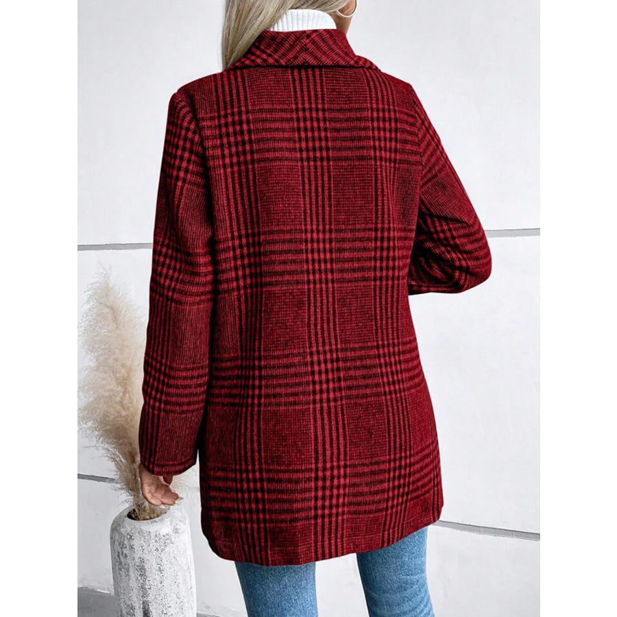 Plaid Collared Neck Long Sleeve Jacket Apparel and Accessories