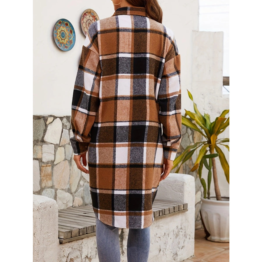 Plaid Collared Neck Long Sleeve Jacket Apparel and Accessories