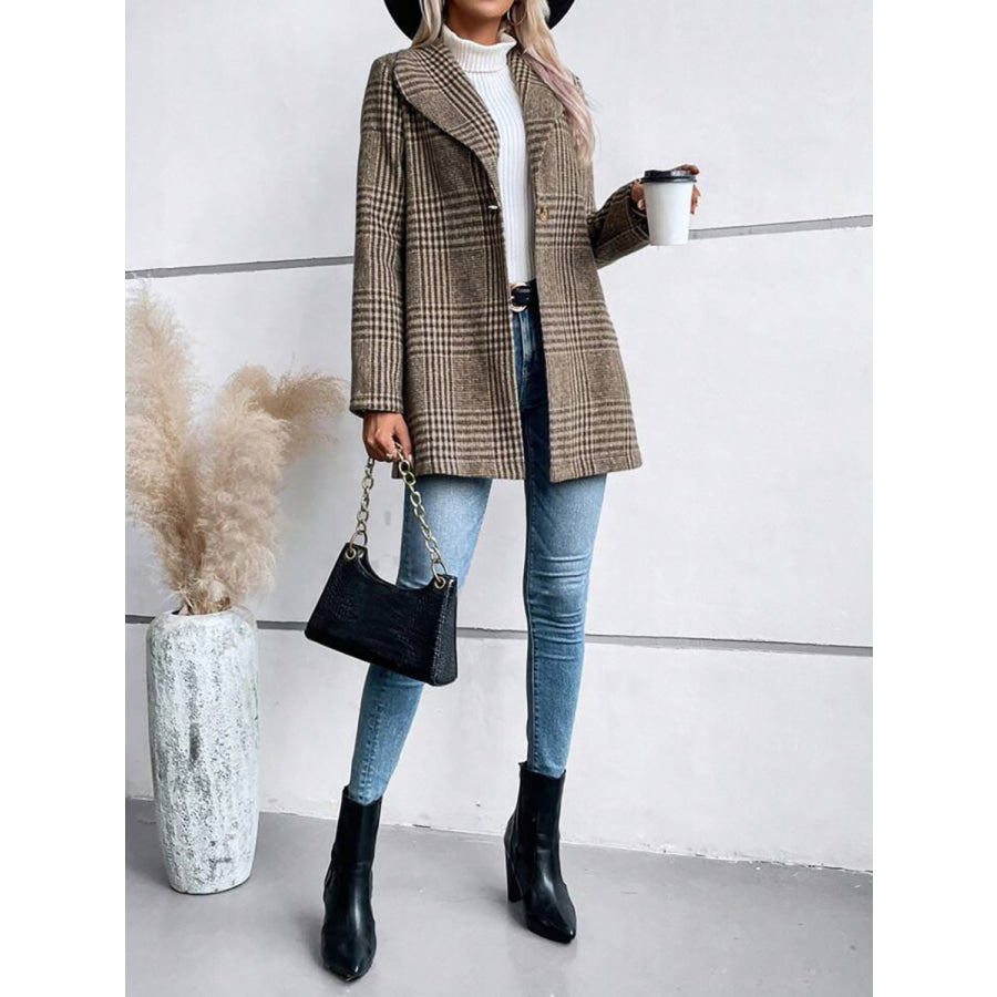 Plaid Collared Neck Long Sleeve Jacket Apparel and Accessories