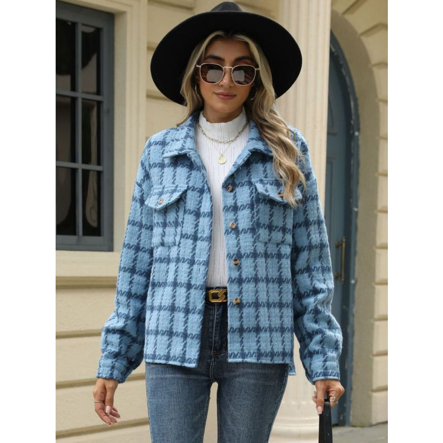 Plaid Collared Neck Long Sleeve Jacket Apparel and Accessories