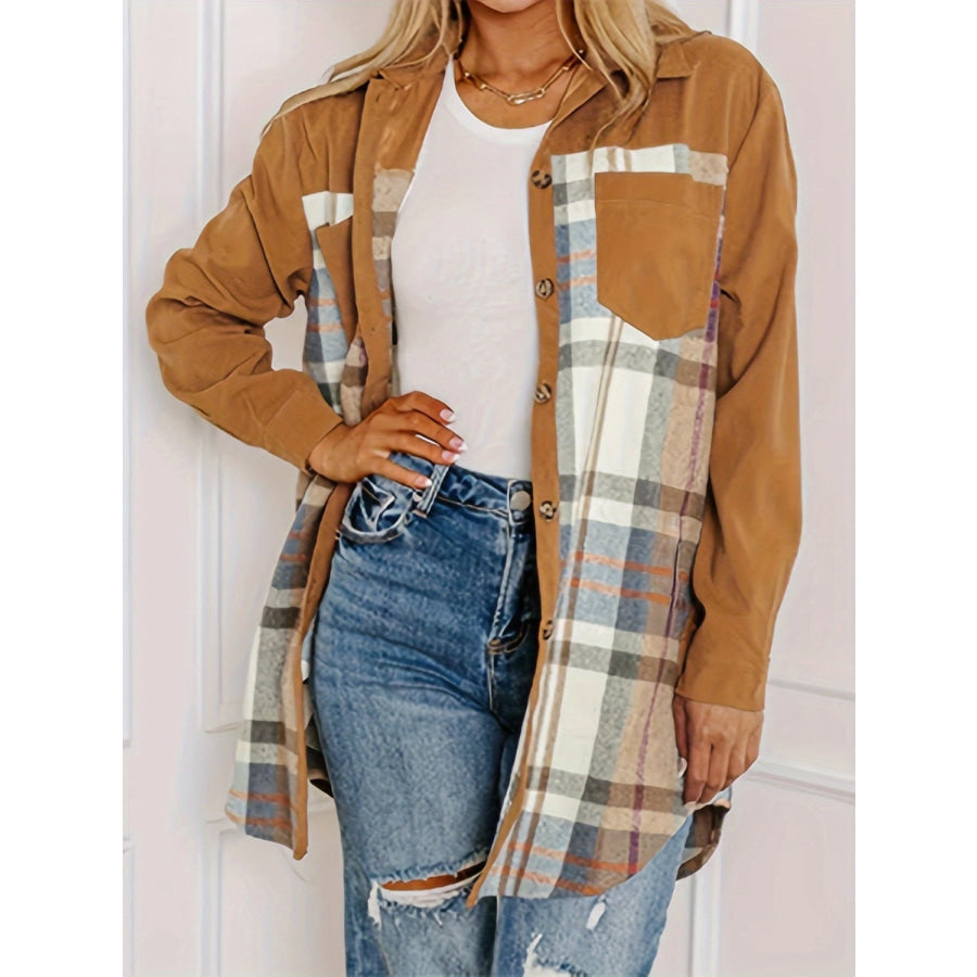 Plaid Collared Neck Long Sleeve Jacket Apparel and Accessories