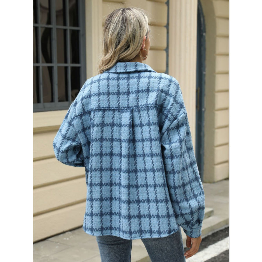 Plaid Collared Neck Long Sleeve Jacket Apparel and Accessories