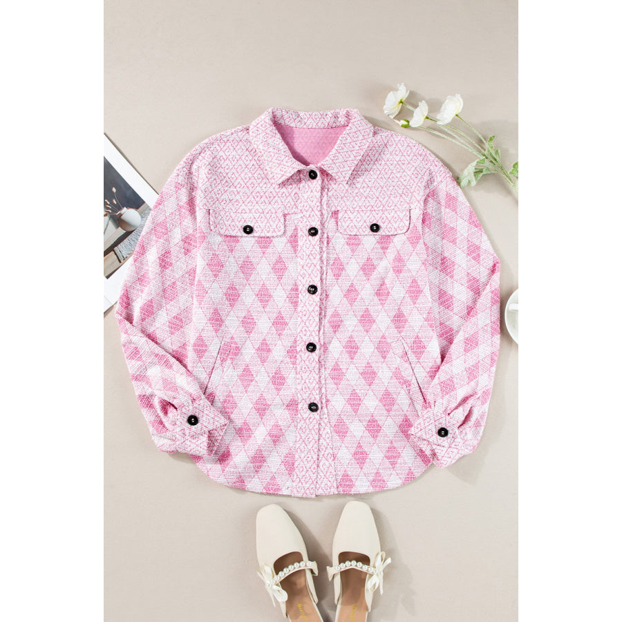 Plaid Collared Neck Long Sleeve Jacket Apparel and Accessories