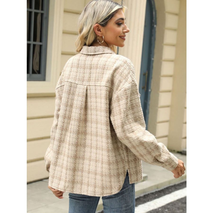 Plaid Collared Neck Long Sleeve Jacket Apparel and Accessories