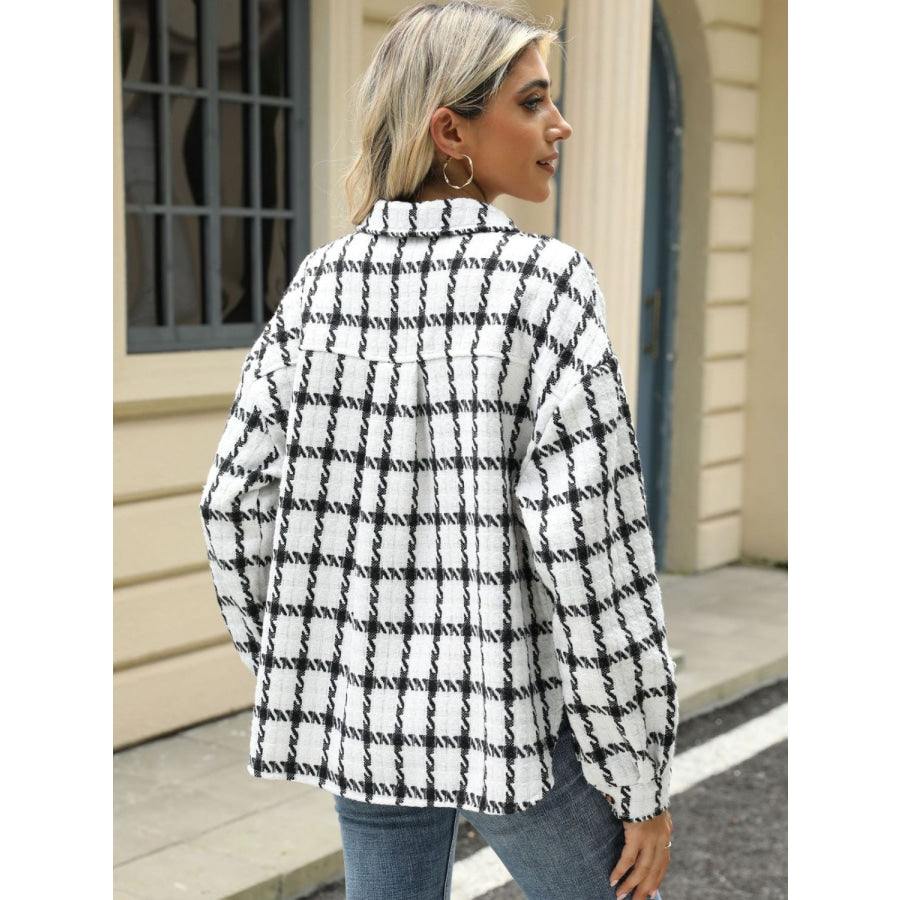 Plaid Collared Neck Long Sleeve Jacket Apparel and Accessories