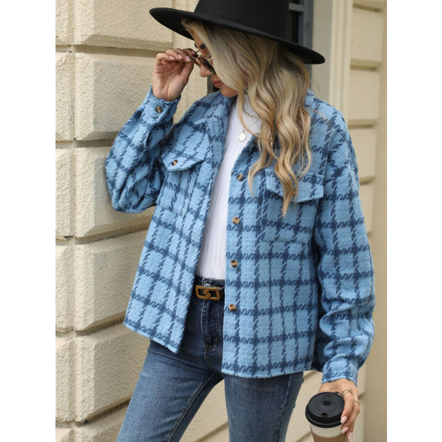 Plaid Collared Neck Long Sleeve Jacket Apparel and Accessories