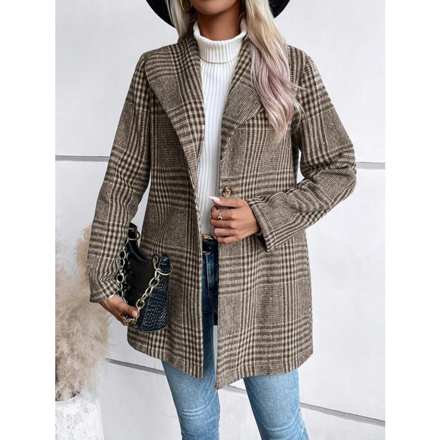 Plaid Collared Neck Long Sleeve Jacket Apparel and Accessories