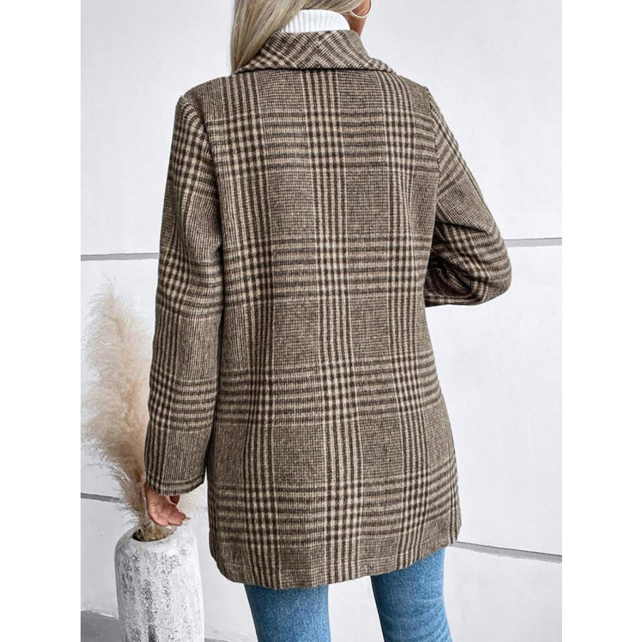 Plaid Collared Neck Long Sleeve Jacket Apparel and Accessories