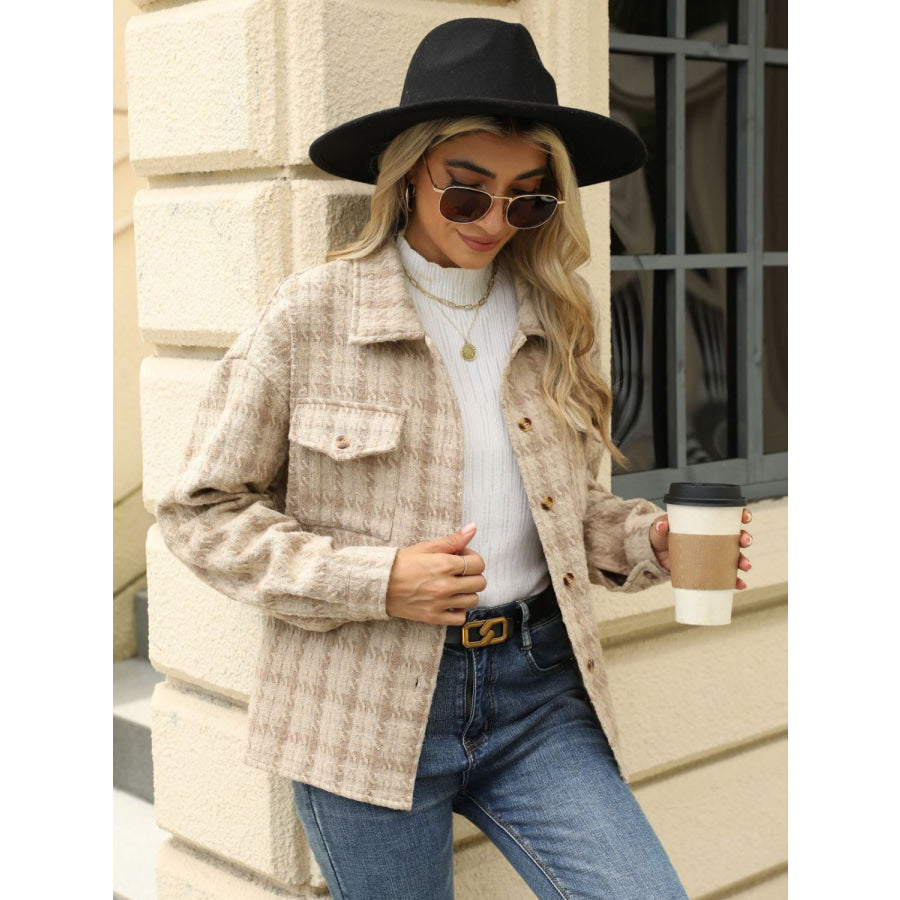 Plaid Collared Neck Long Sleeve Jacket Apparel and Accessories