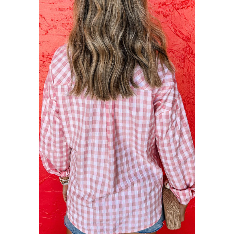 Plaid Collared Neck Long Sleeve Shirt Apparel and Accessories