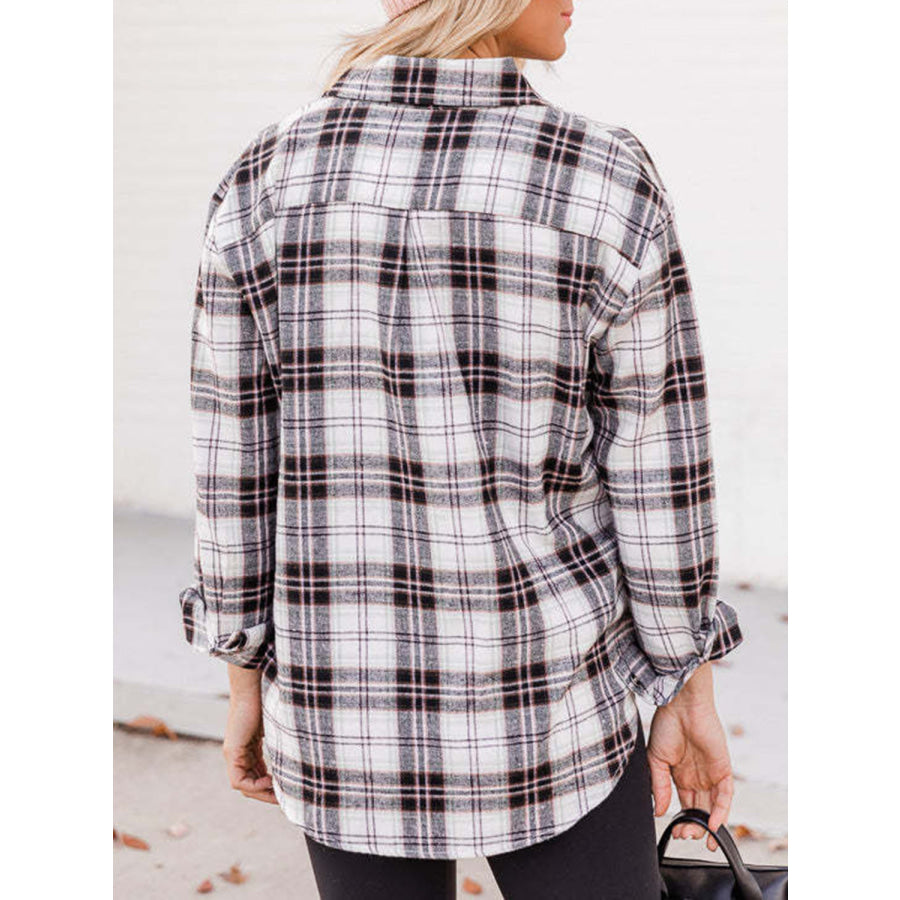 Plaid Collared Neck Long Sleeve Shirt Apparel and Accessories