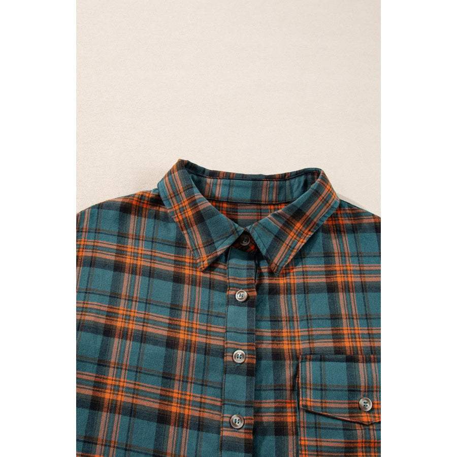 Plaid Collared Neck Long Sleeve Shirt Apparel and Accessories