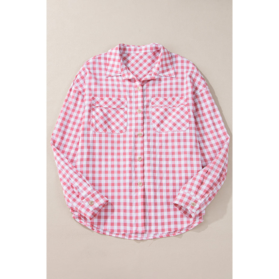 Plaid Collared Neck Long Sleeve Shirt Apparel and Accessories