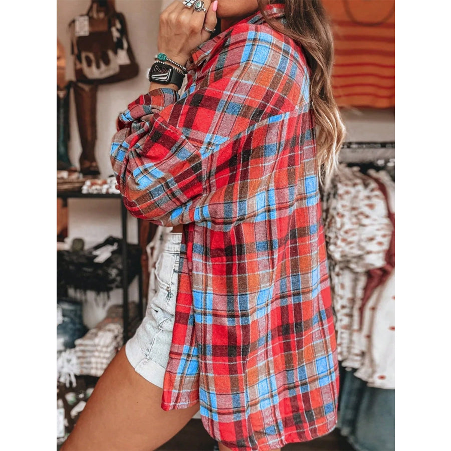 Plaid Collared Neck Long Sleeve Shirt Apparel and Accessories