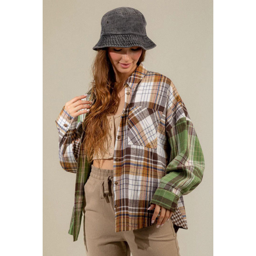 Plaid Collared Neck Long Sleeve Shirt Apparel and Accessories