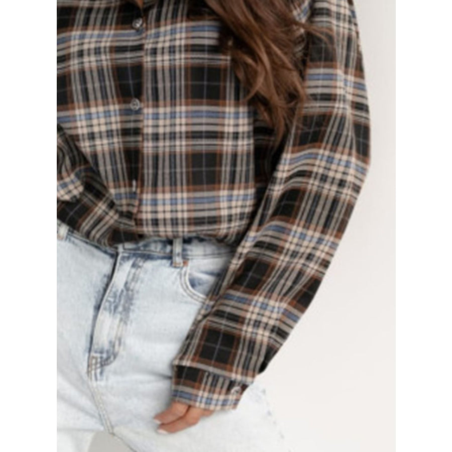 Plaid Collared Neck Long Sleeve Shirt Apparel and Accessories