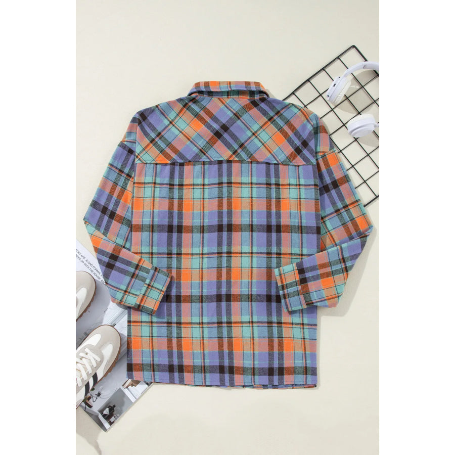 Plaid Collared Neck Long Sleeve Shirt Apparel and Accessories