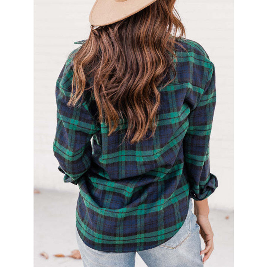 Plaid Collared Neck Long Sleeve Shirt Apparel and Accessories