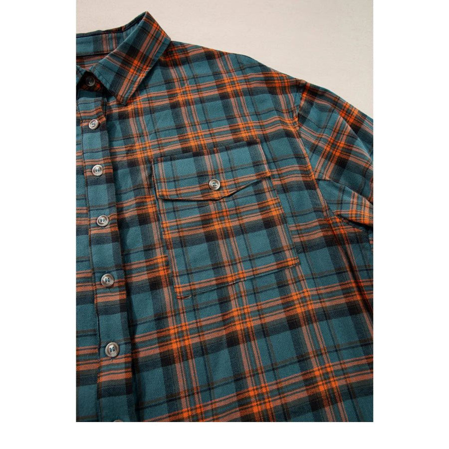 Plaid Collared Neck Long Sleeve Shirt Apparel and Accessories