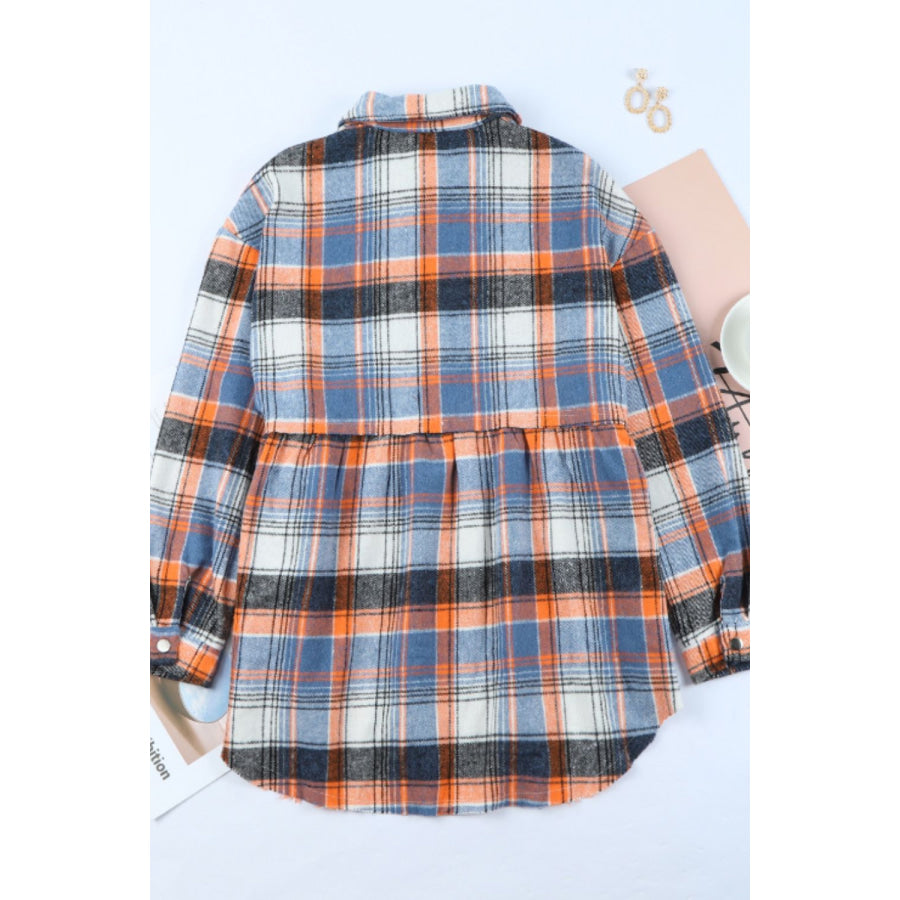 Plaid Collared Neck Long Sleeve Shirt Apparel and Accessories