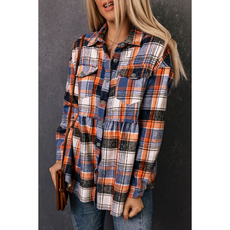 Plaid Collared Neck Long Sleeve Shirt Apparel and Accessories