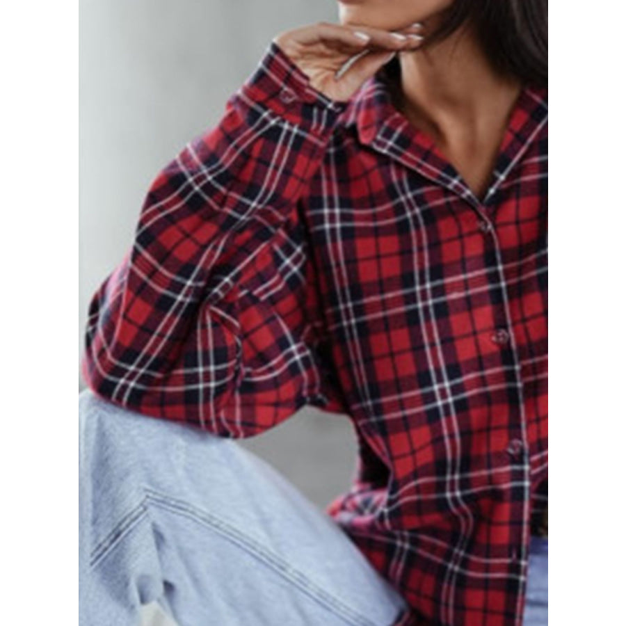 Plaid Collared Neck Long Sleeve Shirt Apparel and Accessories