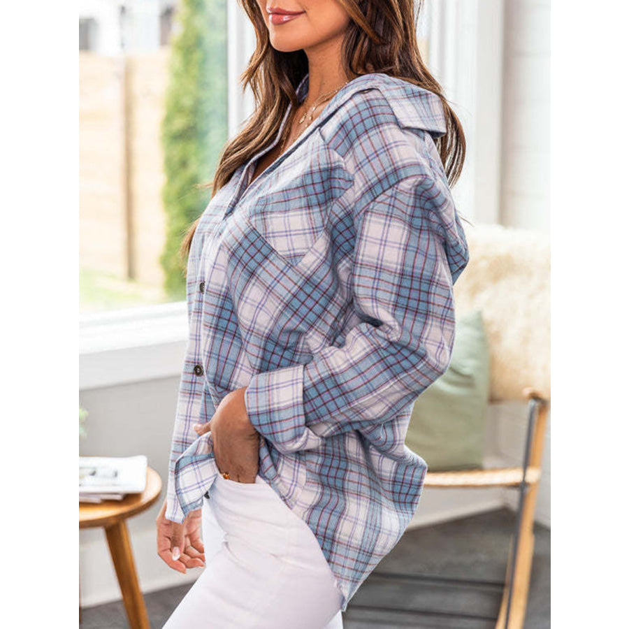 Plaid Collared Neck Long Sleeve Shirt Apparel and Accessories