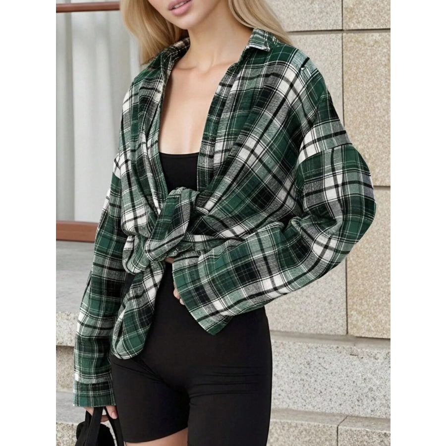 Plaid Collared Neck Long Sleeve Shirt Apparel and Accessories